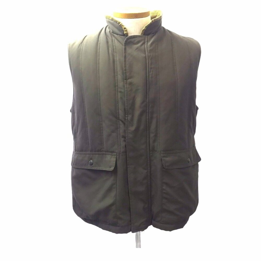 Orvis Sporting Men's Padded Khaki Green Polyester Vest Plaid Lining Pockets L